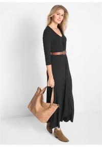 Długa sukienka ze stretchem, o linii litery A, rękawy 3/4 bonprix czarny. Kolor: czarny. Długość: maxi #2