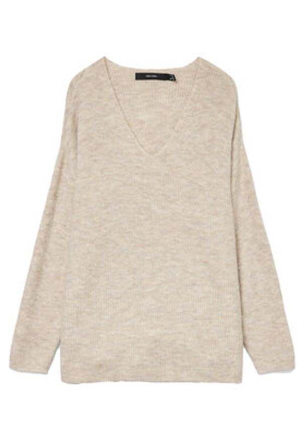 Vero Moda Sweter Crewlefile 10233357 Beżowy Loose Fit. Kolor: beżowy. Materiał: syntetyk