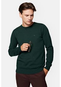Lancerto - Sweter Zielony z Bawełną Gładki Tony. Kolor: zielony. Materiał: elastan, bawełna. Wzór: gładki