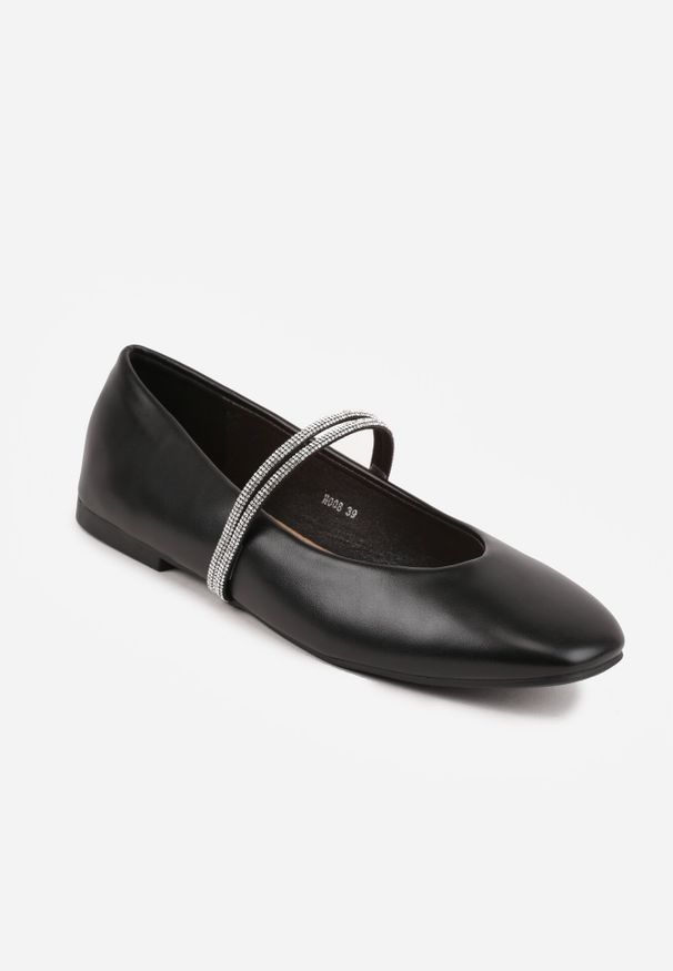 Born2be - Czarne Wsuwane Balerinki z Ozdobnym Paskiem z Cyrkoniami Rola. Okazja: na co dzień. Zapięcie: bez zapięcia. Kolor: czarny. Wzór: aplikacja. Styl: elegancki, casual, klasyczny