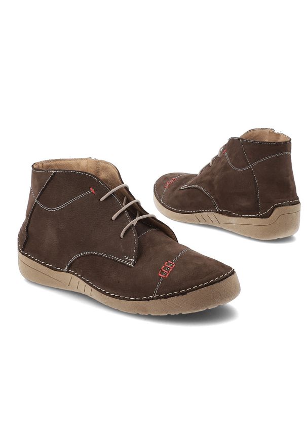 Brązowe Botki Artiker Skórzane Obuwie Damskie. Okazja: na co dzień. Zapięcie: sznurówki. Kolor: brązowy. Materiał: skóra. Szerokość cholewki: normalna. Styl: casual, klasyczny