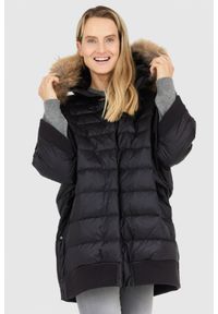 Blauer USA - BLAUER Czarny damski płaszcz puchowy z futrem jenota, Rozmiar S. Kolor: czarny. Materiał: puch, futro