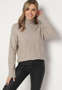 Born2be - Szaro-Beżowy Klasyczny Golf Savera. Okazja: na co dzień. Typ kołnierza: golf. Kolor: beżowy. Materiał: jeans. Długość rękawa: długi rękaw. Długość: długie. Styl: klasyczny #5