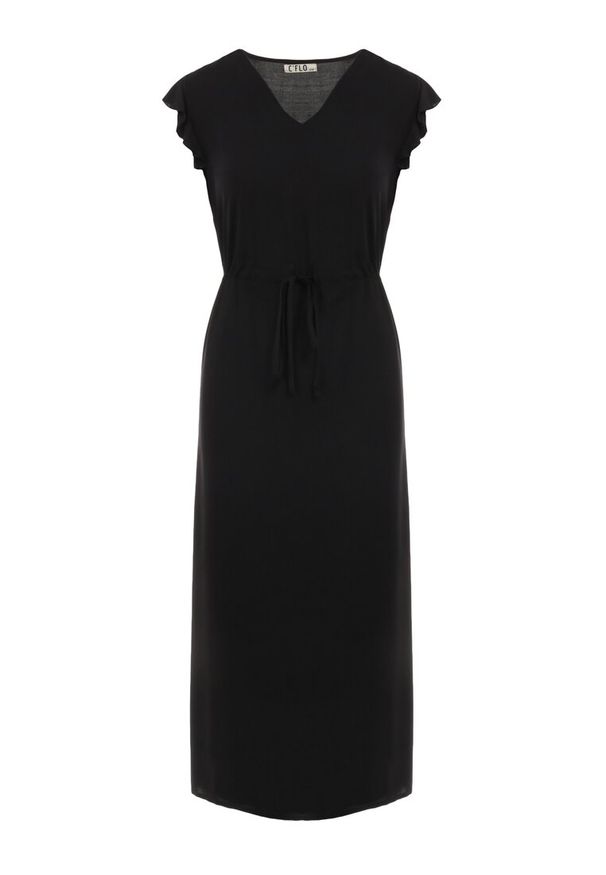 Born2be - Czarna Sukienka z Wiskozy Yorgebius. Kolor: czarny. Materiał: wiskoza. Wzór: aplikacja. Typ sukienki: rozkloszowane. Styl: klasyczny, wizytowy. Długość: midi