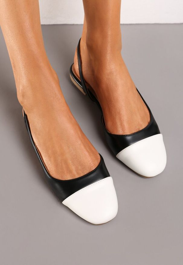 Born2be - Czarne Płaskie Sandały z Odkrytą Piętą i Paskiem oraz Kontrastującym Noskiem Umielle. Zapięcie: pasek. Kolor: czarny. Sezon: wiosna, lato. Styl: elegancki