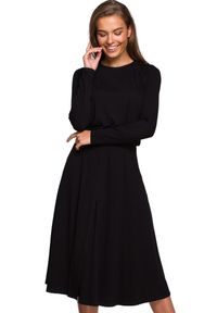 Stylove - Sukienka rozkloszowana klasyczna z gumą w pasie czarna wiskoza. Okazja: do pracy, na co dzień. Kolor: czarny. Materiał: wiskoza, guma. Styl: klasyczny