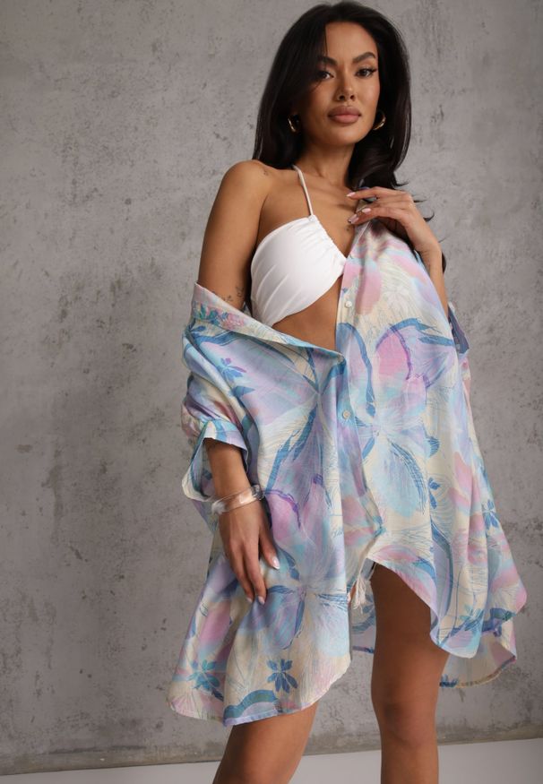 Renee - Niebieska Nietoperzowa Koszula z Bawełną o Fasonie Oversize Celista. Okazja: na co dzień. Kolor: niebieski. Materiał: bawełna. Styl: casual, elegancki