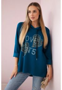 Kesi Włoski - Bluza wiskozowa plus size Love morska. Okazja: na co dzień. Kolekcja: plus size. Kolor: morski. Materiał: wiskoza. Wzór: nadruk. Styl: elegancki, casual
