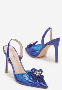 Renee - Niebieskie Sandały Silvija. Zapięcie: pasek. Kolor: niebieski. Materiał: lakier. Wzór: kwiaty, gładki. Styl: elegancki, glamour #4