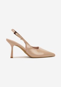 Renee - Ciemnobeżowe Sandały Lakierowane na Szpilce Vices Typu Slingback Tilazea. Zapięcie: sprzączka. Kolor: beżowy. Materiał: lakier. Obcas: na szpilce. Styl: wizytowy, elegancki #5