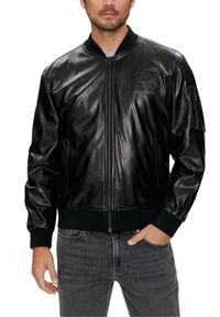 Guess - GUESS Skórzany bomber męski District Faux Leather Bomber, Rozmiar M. Typ kołnierza: kołnierzyk stójkowy. Kolor: czarny. Materiał: skóra. Styl: elegancki, klasyczny #4