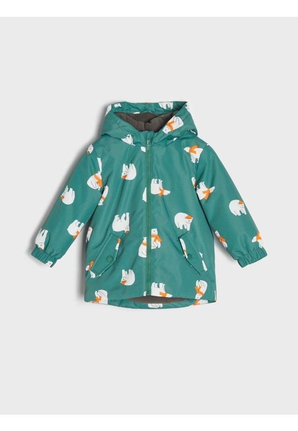 Sinsay - Kurtka z kapturem - zielony. Typ kołnierza: kaptur. Kolor: zielony. Materiał: polar. Wzór: motyw zwierzęcy