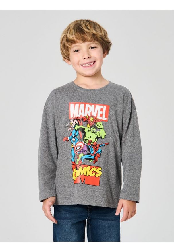 Sinsay - Koszulka z długimi rękawami Avengers - szary. Kolor: szary. Długość rękawa: długi rękaw. Długość: długie. Wzór: motyw z bajki