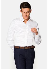 Lancerto - Koszula Biała z Nadrukiem Tara. Kolor: biały. Materiał: tkanina, bawełna, wełna. Wzór: nadruk