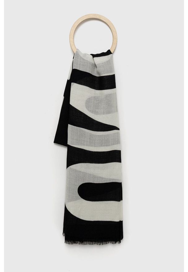 MOSCHINO - Moschino szal wełniany kolor czarny wzorzysty. Kolor: czarny. Materiał: wełna