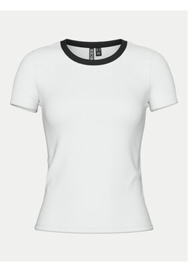 Pieces T-Shirt May 17154483 Biały Slim Fit. Kolor: biały. Materiał: bawełna