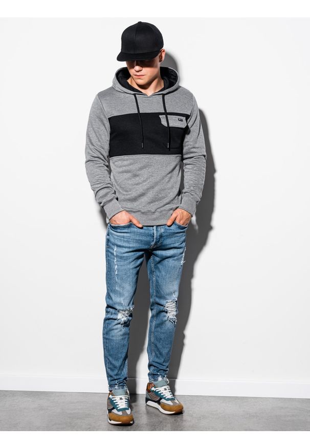 Ombre Clothing - Bluza męska z kapturem B1072 - szary melanż - XXL. Typ kołnierza: kaptur. Kolor: szary. Materiał: bawełna, poliester. Wzór: melanż