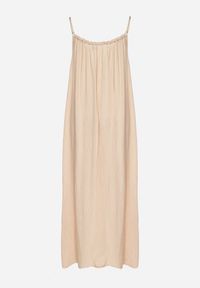 Born2be - Beżowa Rozkloszowana Sukienka z Elastyczną Górą Revielle. Okazja: na co dzień. Kolor: beżowy. Długość rękawa: na ramiączkach. Typ sukienki: rozkloszowane. Styl: casual, klasyczny #6