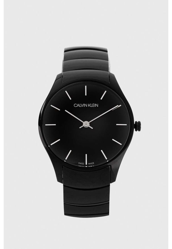 Calvin Klein zegarek damski kolor czarny. Kolor: czarny. Materiał: materiał