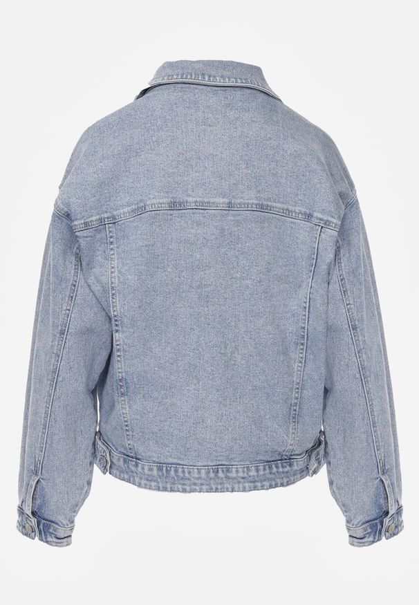 Renee - Niebieska Jeansowa Kurtka z Bawełną w Stylu Basic Elliemia. Kolor: niebieski. Materiał: bawełna, jeans. Wzór: haft, grochy. Styl: klasyczny, retro, boho