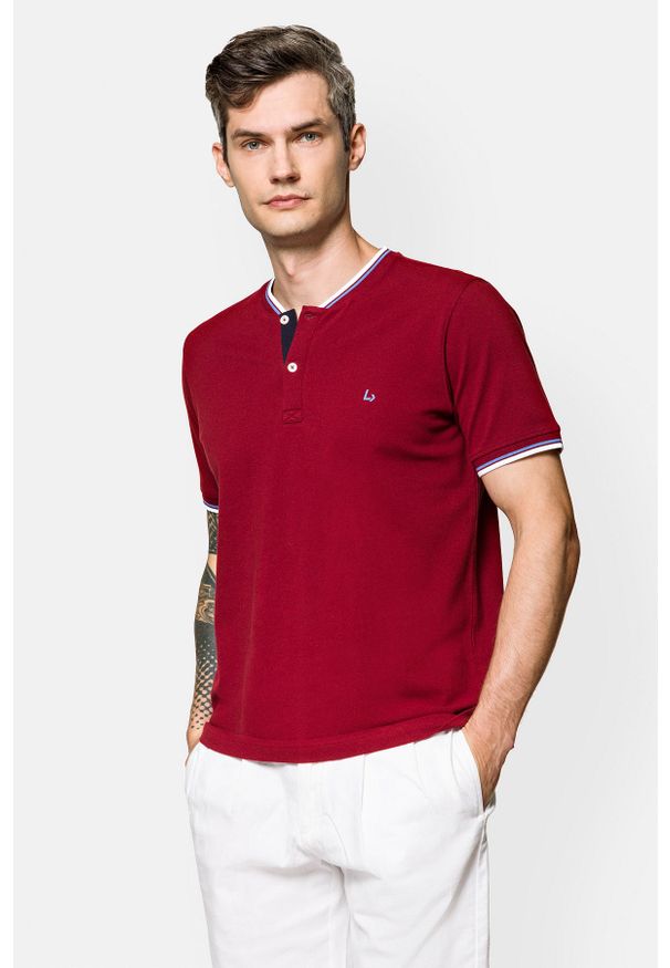 Lancerto - Koszulka Polo Bawełniana Bordowa Damian. Typ kołnierza: polo. Kolor: czerwony. Materiał: bawełna