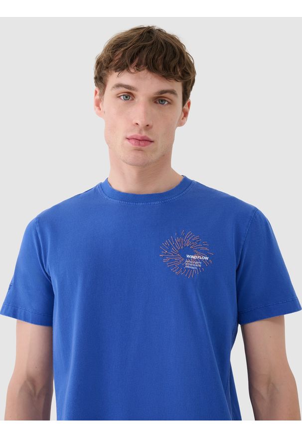 4f - 4F T-shirt regular z nadrukiem męski - niebieski L. Okazja: na co dzień. Kolor: niebieski. Materiał: dzianina, bawełna, jersey. Wzór: nadruk. Styl: klasyczny, sportowy, casual