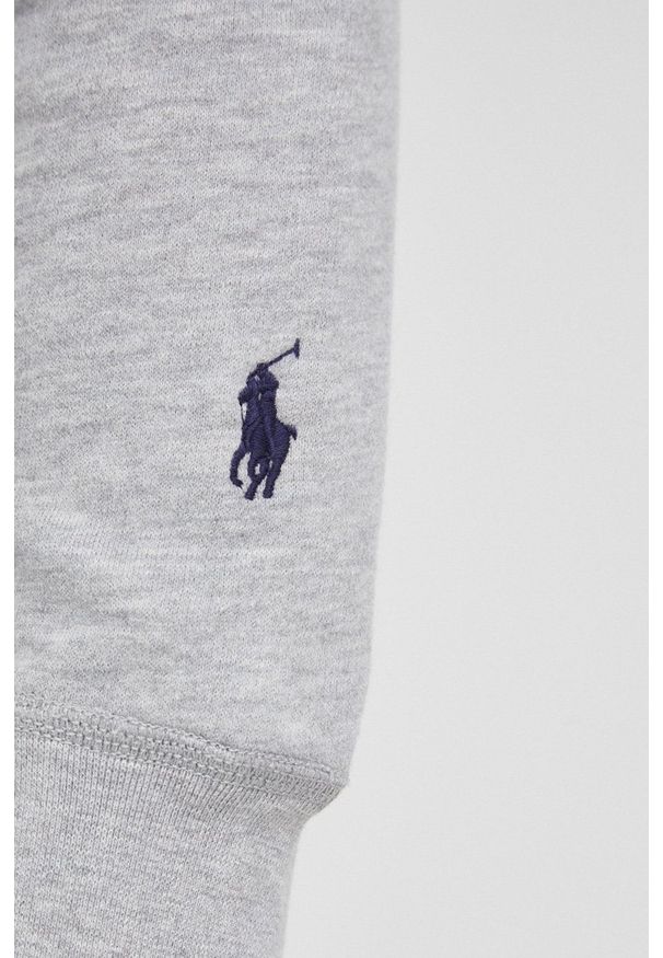 Polo Ralph Lauren Bluza męska kolor szary z kapturem z aplikacją. Okazja: na co dzień. Typ kołnierza: polo, kaptur. Kolor: szary. Materiał: dzianina. Wzór: aplikacja. Styl: casual