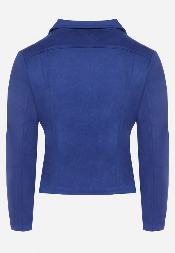 Born2be - Granatowa Kurtka Ramoneska z Imitacji Zamszu z Asymetrycznym Suwakiem Maisen. Kolekcja: plus size. Kolor: niebieski. Materiał: zamsz