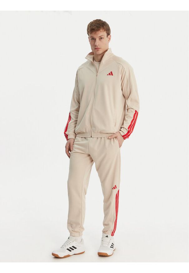 Adidas - adidas Dres Stadium 3-Stripes KB6198 Beżowy Slim Fit. Kolor: beżowy. Materiał: syntetyk