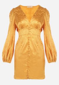 Born2be - Żółta Sukienka Taliowana Phoebis. Kolor: żółty. Materiał: tkanina. Styl: elegancki. Długość: mini #5