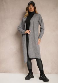 Renee - Szary Niezapinany Casualowy Kardigan z Wełną o Długim Kroju Zozita. Okazja: na co dzień. Kolor: szary. Materiał: wełna. Długość: długie. Styl: casual