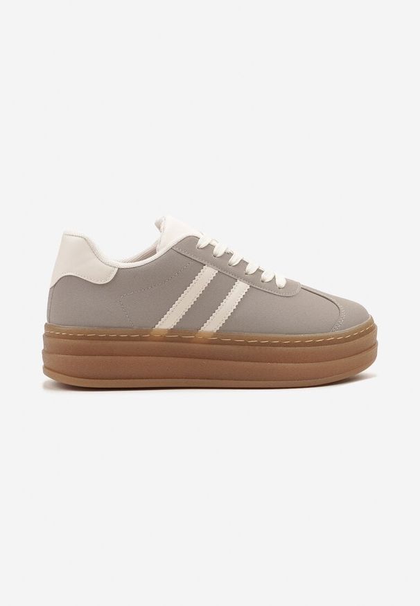 Born2be - Szare Sneakersy na Grubej Podeszwie z Ozdobnym Wzorem Felimala. Okazja: na co dzień. Kolor: szary. Materiał: jeans