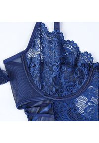 Intica - Body z koronką i sznurowaniem na wieczór Lella. Kolor: niebieski. Materiał: koronka. Wzór: koronka #3
