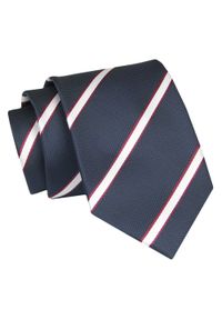 Alties - Krawat - ALTIES - Granatowy w Paski. Kolor: niebieski. Materiał: tkanina. Wzór: paski. Styl: elegancki, wizytowy