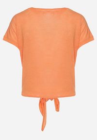 Born2be - Pomarańczowy Klasyczny T-shirt Wiązany na Dole z Cyrkoniami Efigga. Okazja: na co dzień. Kolor: pomarańczowy. Materiał: jeans. Wzór: aplikacja. Styl: klasyczny #5
