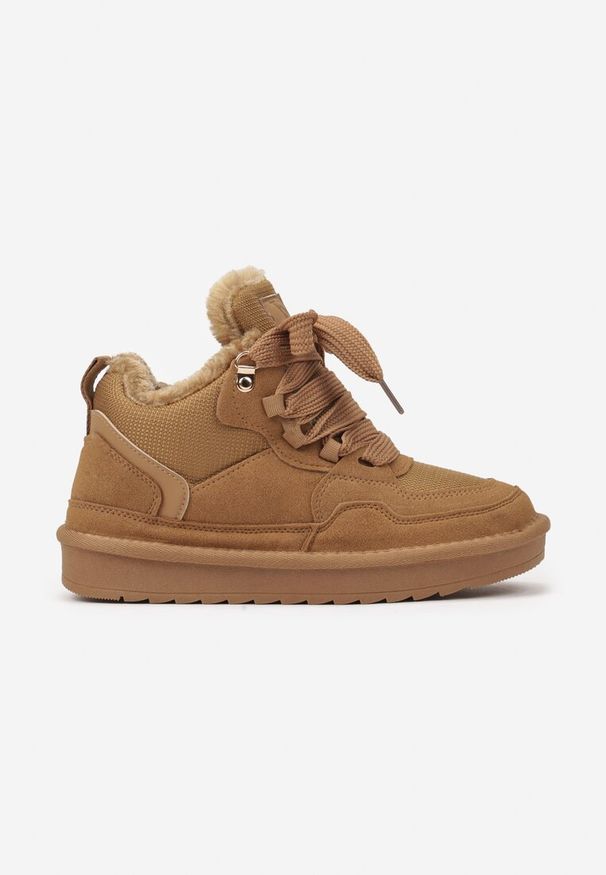 Renee - Brązowe Zimowe Sneakersy Vices Stylizowane na Śniegowce z Futerkiem Tennira. Okazja: na spacer, na co dzień. Kolor: brązowy. Materiał: futro. Sezon: zima. Obcas: na obcasie. Wysokość obcasa: niski. Sport: turystyka piesza