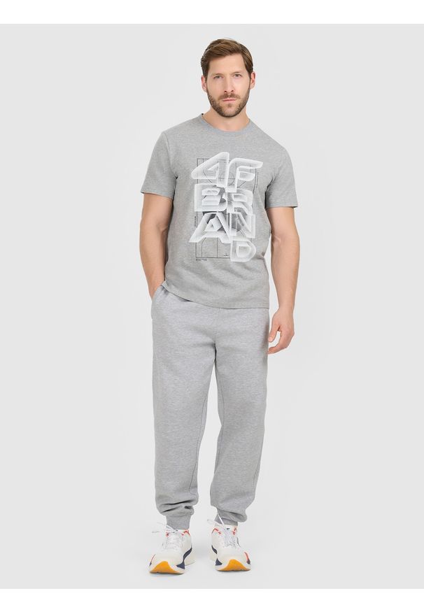 4f - 4F T-shirt regular z nadrukiem męski - szary M. Okazja: na co dzień. Kolor: szary. Materiał: materiał, dzianina, bawełna. Wzór: nadruk. Styl: casual