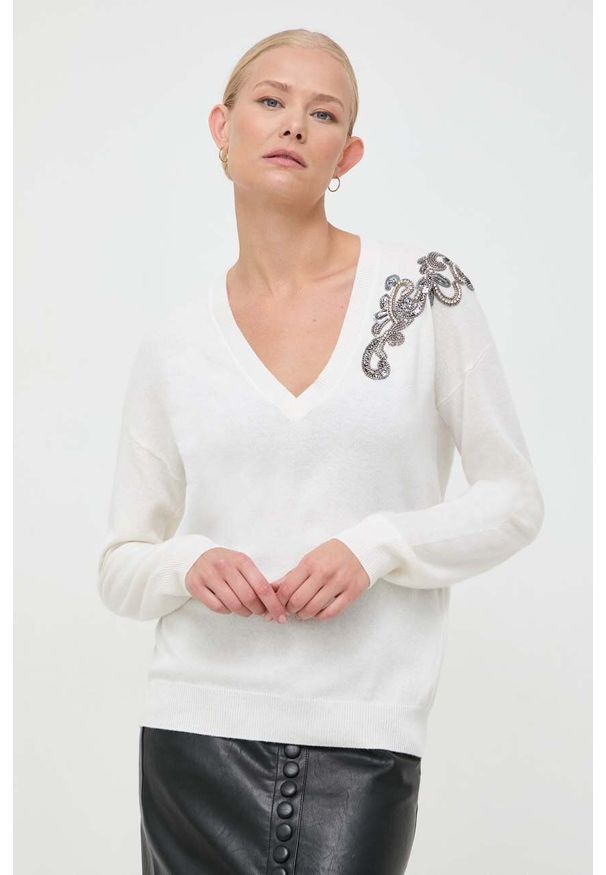 Liu Jo sweter z domieszką kaszmiru kolor beżowy lekki. Kolor: beżowy. Materiał: kaszmir. Długość rękawa: długi rękaw. Długość: długie