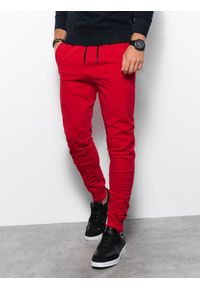 Ombre Clothing - Spodnie męskie dresowe joggery - czerwone V5. Kolor: czerwony. Materiał: dresówka