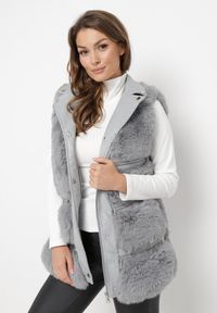 Born2be - Szara Futrzana Kamizelka ze Wstawkami z Imitacji Skóry Adamani. Kolor: szary. Materiał: skóra, futro #5
