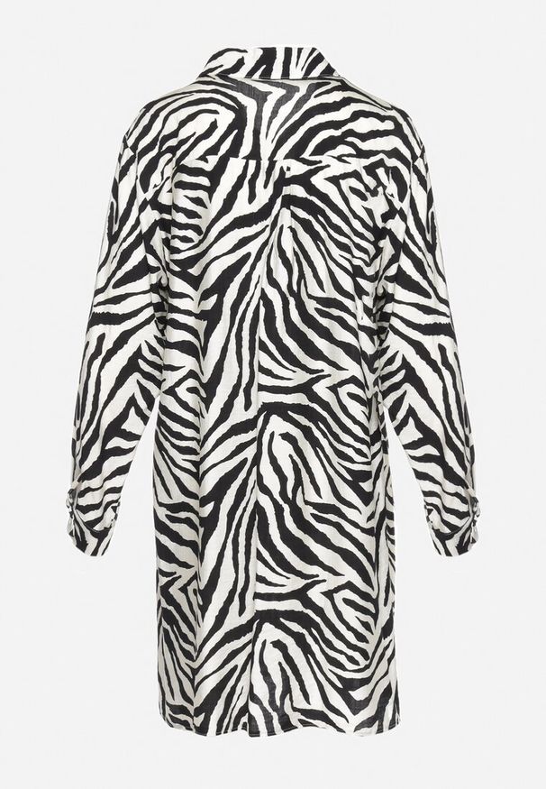 Born2be - Czarno-Biała Koszulowa Sukienka Zapinana na Guziki z Kieszonką z Przodu Biorna. Kolor: czarny. Materiał: wiskoza, tkanina, materiał. Typ sukienki: koszulowe. Styl: elegancki, klasyczny