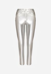 Renee - Srebrne Spodnie o Kroju Skinny z Ekoskóry Zorlemi. Okazja: na co dzień. Stan: podwyższony. Kolor: srebrny. Materiał: polar, koronka. Styl: elegancki, casual #10