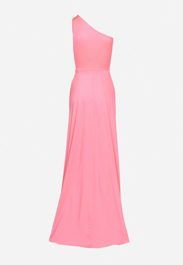 Born2be - Różowa Sukienka na Jedno Ramię z Marszczeniem i Rozcięciem Talirisa. Okazja: na ślub cywilny, na imprezę, na wesele. Kolor: różowy. Typ sukienki: asymetryczne. Styl: klasyczny, elegancki