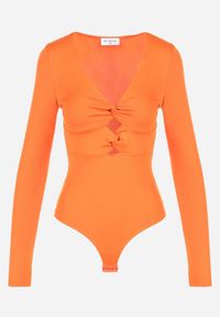 Born2be - Pomarańczowe Body z Wycięciami Tritas. Kolor: pomarańczowy. Materiał: jeans, skóra. Długość: długie