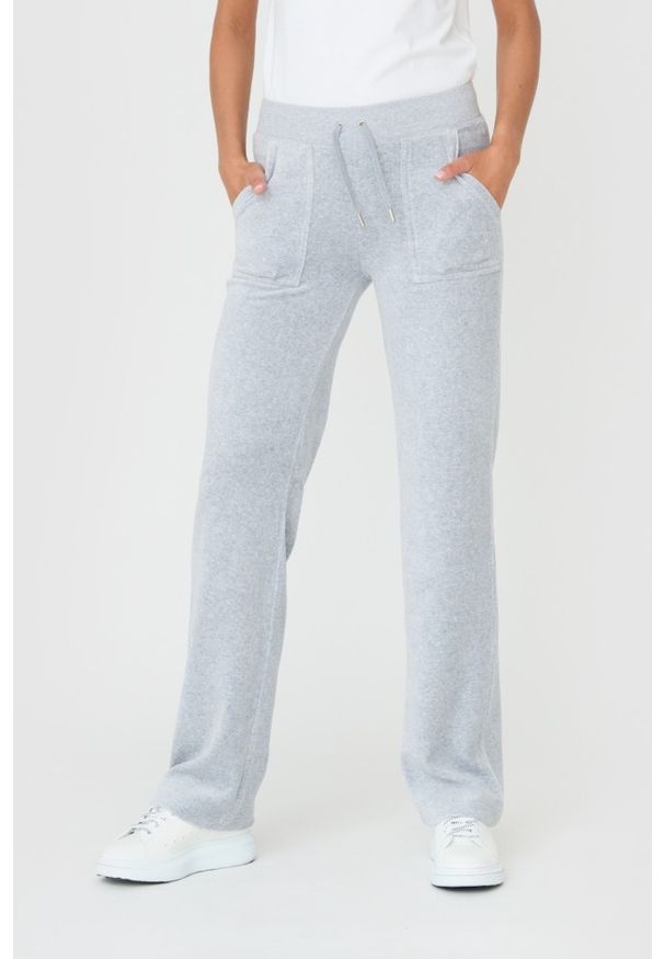 Juicy Couture - JUICY COUTURE Szare damskie spodnie Del Ray, Rozmiar L. Kolor: szary. Materiał: bawełna. Wzór: haft