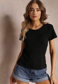 Renee - Czarny Bawełniany T-shirt Melinthe. Okazja: na co dzień. Kolor: czarny. Materiał: bawełna. Długość rękawa: krótki rękaw. Długość: krótkie. Styl: casual