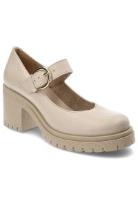 Beżowe Półbuty Armodo Damskie Obuwie Ze Skóry Naturalnej. Okazja: na co dzień, do pracy. Zapięcie: klamry. Kolor: beżowy. Materiał: skóra. Wzór: gładki. Obcas: na obcasie. Styl: casual, klasyczny, elegancki. Wysokość obcasa: średni #1