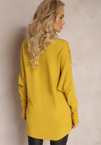 Renee - Żółty Sweter w Koronkę Iparog. Kolor: żółty. Materiał: koronka. Wzór: koronka. Sezon: jesień, zima #5