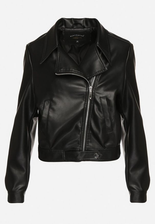 Born2be - Czarna Kurtka Ramoneska ze Zwężanymi Rękawami i Asymetrycznym Suwakiem Arpeggia. Okazja: na co dzień. Kolor: czarny. Materiał: jeans. Styl: elegancki, casual, rockowy, klasyczny