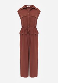 Renee - Brązowy Koszulowy Kombinezon Bez Rękawów z Bawełny i Wiskozy z Baskinką Tefnor. Kolor: brązowy. Materiał: wiskoza, bawełna. Długość rękawa: bez rękawów. Sezon: lato. Styl: boho #6